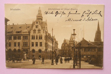 Ansichtskarte AK Wiesbaden 1904 Bahnhofstrasse Polizei Direction Straße Gebäude Architektur Ortsansicht Hessen